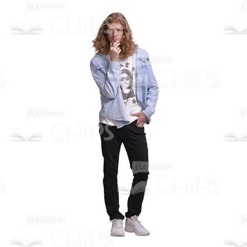 Confident Long Haired Man Thinking Cutout Image -0