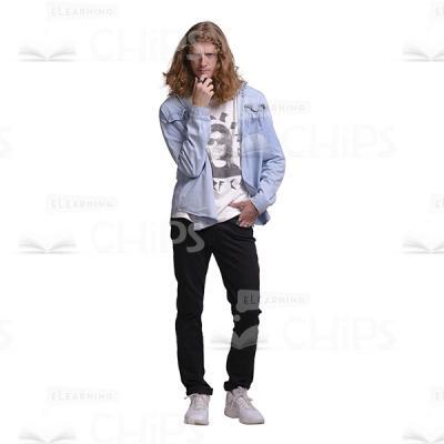 Concentrated Man With Long Haircut Thinking Cutout-0