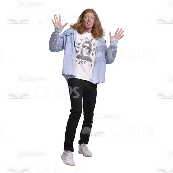 Long Haired Guy Raises Hands Up Cutout Photo-0