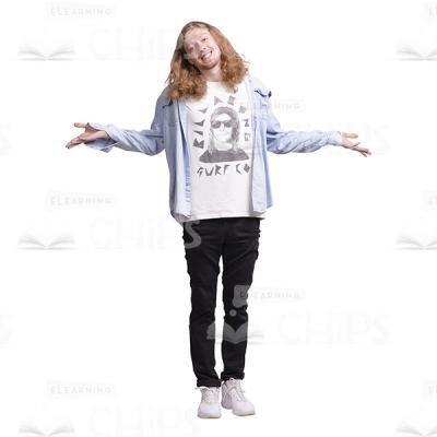 Happy Man With Long Hair Spreads Arms Cutout Photo-0