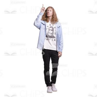 Handsome Man With Long Hair Points Up Cutout Photo-0