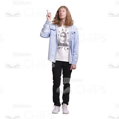 Cutout Picture Of Young Man Pointing And Looking Up-0