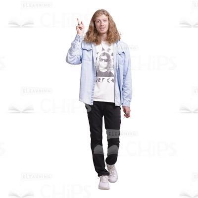 Long Haired Man Smiles And Points Up Cutout Picture-0