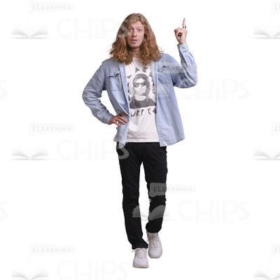 Long Haired Man Pointing Up Cutout Picture-0