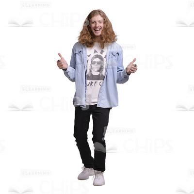 Excited Long Haired Guy Thumbs Up Cutout Image-0