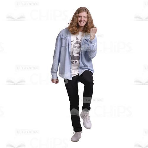Happy Long Haired Man Yes Gesture Cutout Image-0