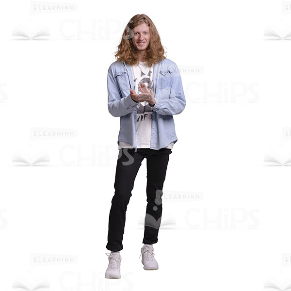Smiling Man With Long Haircut Clapping Hands Cutout-0