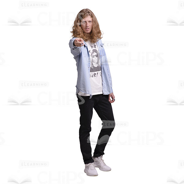 Serious Man With Long Haircut Pointing Cutout Photo-0