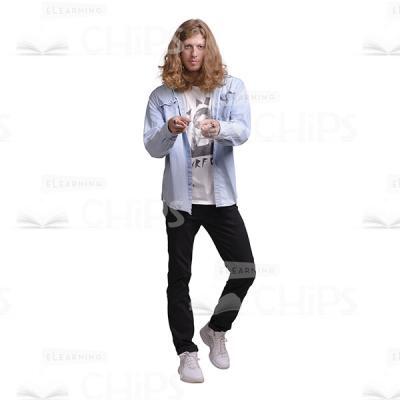 Confident Long Haired Man Pointing Cutout Picture-0