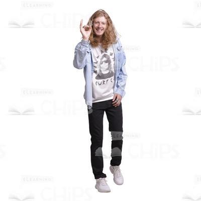 Excited Long Haired Man Makes OK Gesture Cutout -0