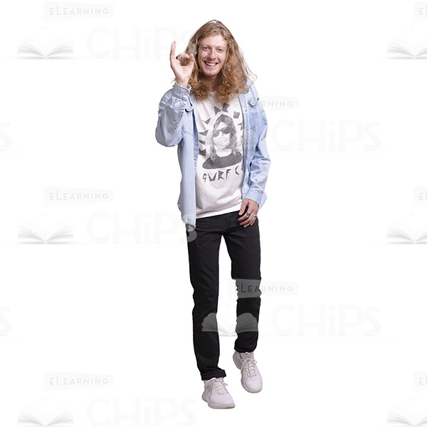 Excited Long Haired Man Makes OK Gesture Cutout -0