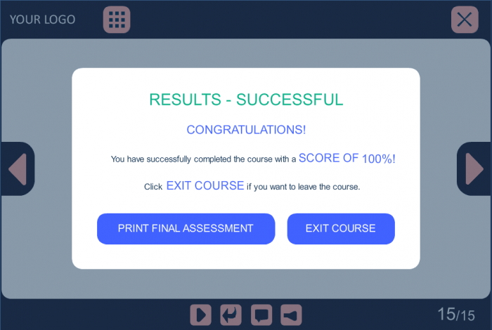 Successful Course Results — Storyline eLearning Course Player