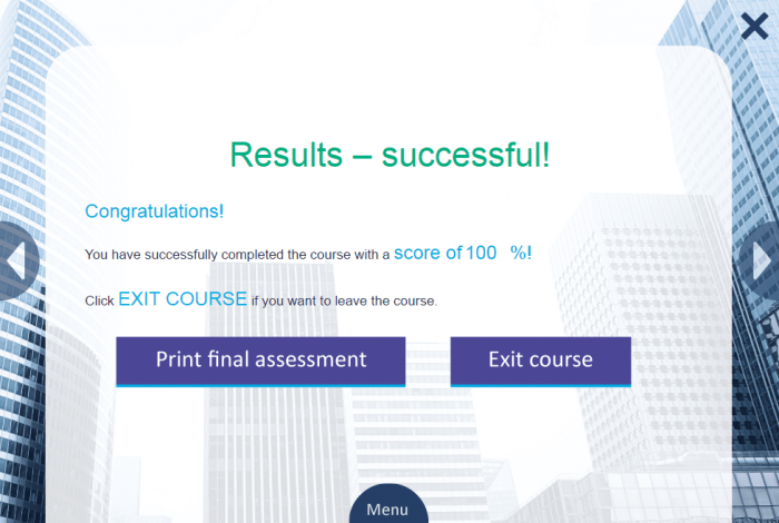 Successful Course Results — Lectora Publisher eLearning Course Player