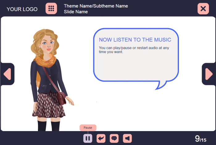 Audio Slide with Vector Female Character — eLearning Lectora Template