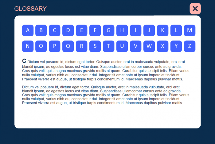 Pop-up Glossary Page — Lectora Template