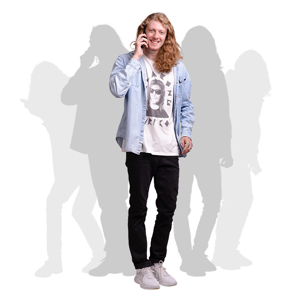 Young Man With Long Haircut Using Mobile Phone Cutout Photo Pack-0