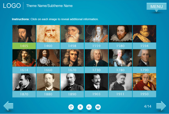 Blue Background Timeline — Lectora Publisher Templates for eLearning Courses