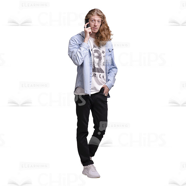Young Man With Long Haircut Using Mobile Phone Cutout Photo Pack-25066