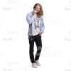 Young Man With Long Haircut Using Mobile Phone Cutout Photo Pack-25068