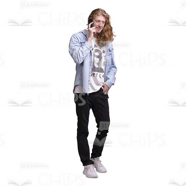 Young Man With Long Haircut Using Mobile Phone Cutout Photo Pack-25068