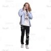 Young Man With Long Haircut Using Mobile Phone Cutout Photo Pack-25071