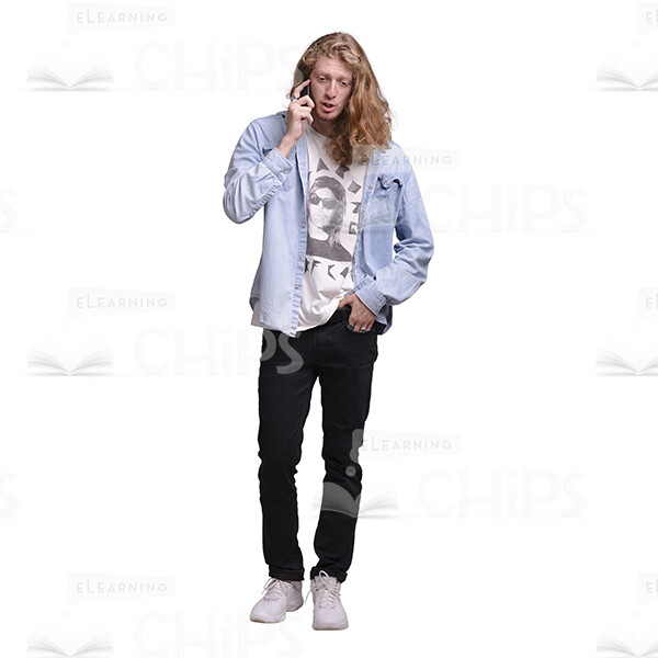 Young Man With Long Haircut Using Mobile Phone Cutout Photo Pack-25072