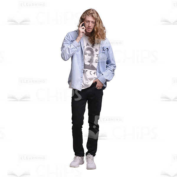 Young Man With Long Haircut Using Mobile Phone Cutout Photo Pack-25073