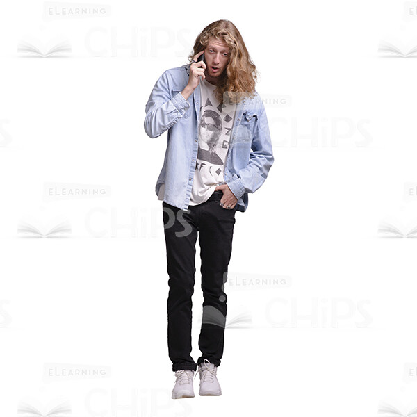 Young Man With Long Haircut Using Mobile Phone Cutout Photo Pack-25074