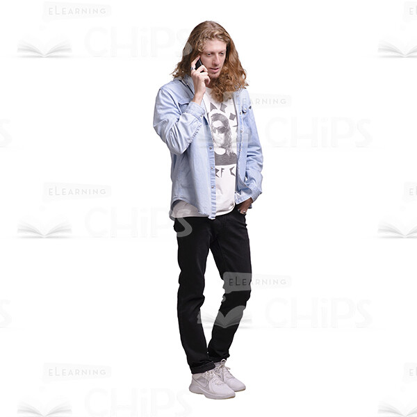 Young Man With Long Haircut Using Mobile Phone Cutout Photo Pack-25075