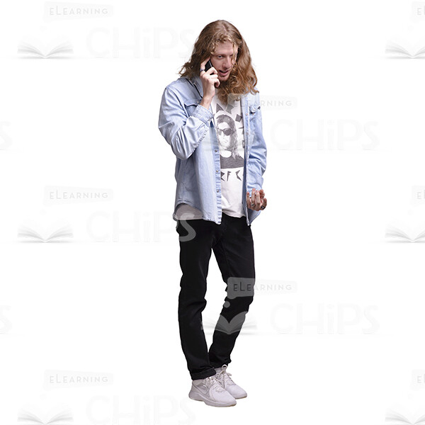 Young Man With Long Haircut Using Mobile Phone Cutout Photo Pack-25076