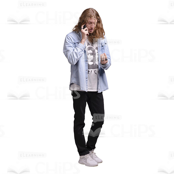 Young Man With Long Haircut Using Mobile Phone Cutout Photo Pack-25077