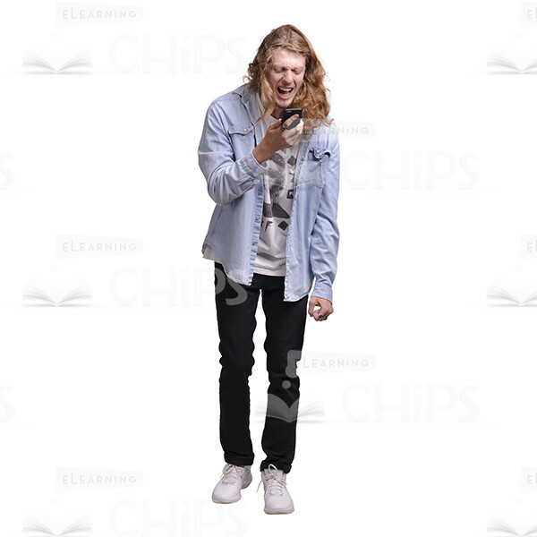 Young Man With Long Haircut Using Mobile Phone Cutout Photo Pack-25080
