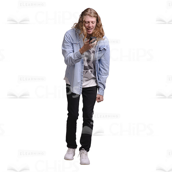Young Man With Long Haircut Using Mobile Phone Cutout Photo Pack-25081