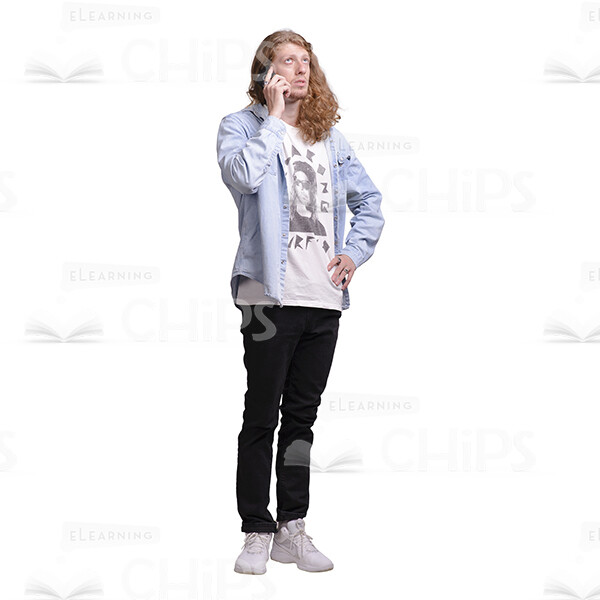 Young Man With Long Haircut Using Mobile Phone Cutout Photo Pack-25086