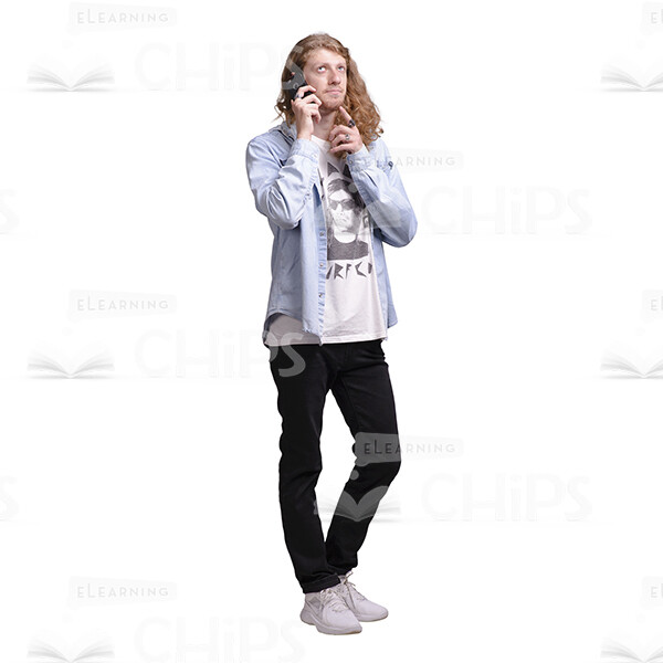 Young Man With Long Haircut Using Mobile Phone Cutout Photo Pack-25087