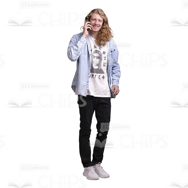 Young Man With Long Haircut Using Mobile Phone Cutout Photo Pack-25095