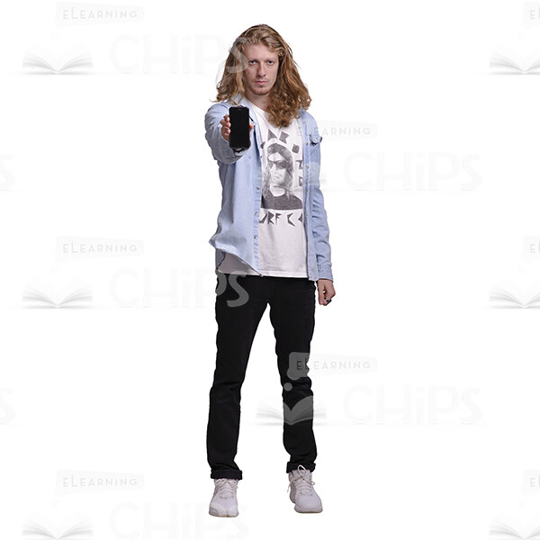 Young Man With Long Haircut Using Mobile Phone Cutout Photo Pack-25096