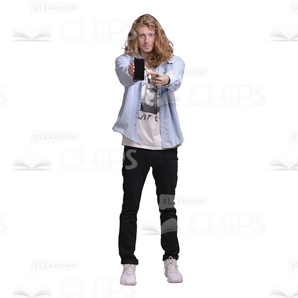 Young Man With Long Haircut Using Mobile Phone Cutout Photo Pack-25097