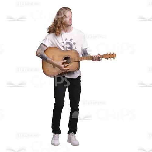Long Haired Male Musician With Acoustic Guitar Cutout Photo Pack-25100