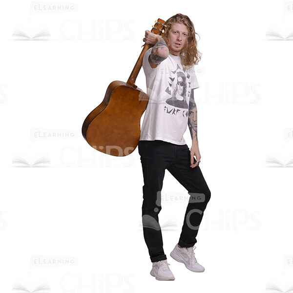 Long Haired Male Musician With Acoustic Guitar Cutout Photo Pack-25106