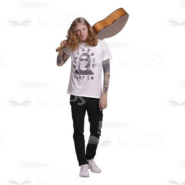Long Haired Male Musician With Acoustic Guitar Cutout Photo Pack-25109
