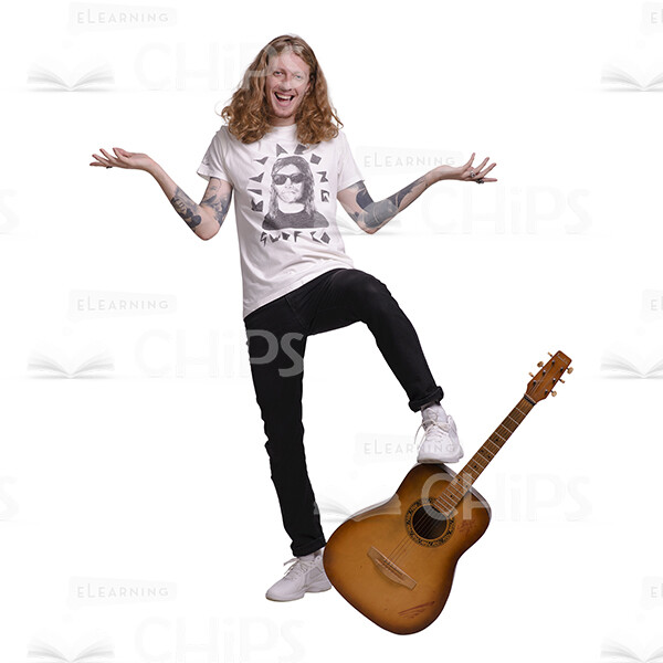 Long Haired Male Musician With Acoustic Guitar Cutout Photo Pack-25112