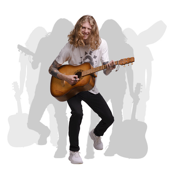 Long Haired Male Musician With Acoustic Guitar Cutout Photo Pack-0