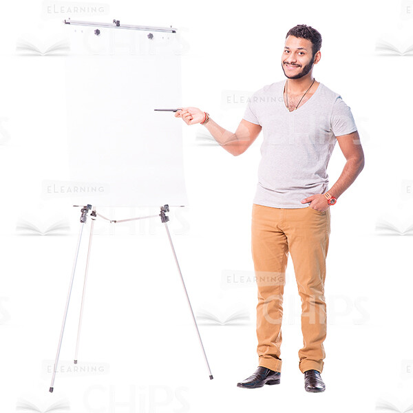Self-Confident Young Man Points On Flipchart Cutout-0 Self-Confident Young Man Points On Flipchart Cutout-0