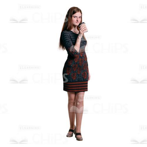 Half-Turned Woman Holds Cup With Hot Drink Cutout Image-0