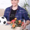 Smiling Young Man Holds Cardbox Box Stock Photo