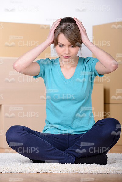 Troubled Woman Looking Down Stock Photo