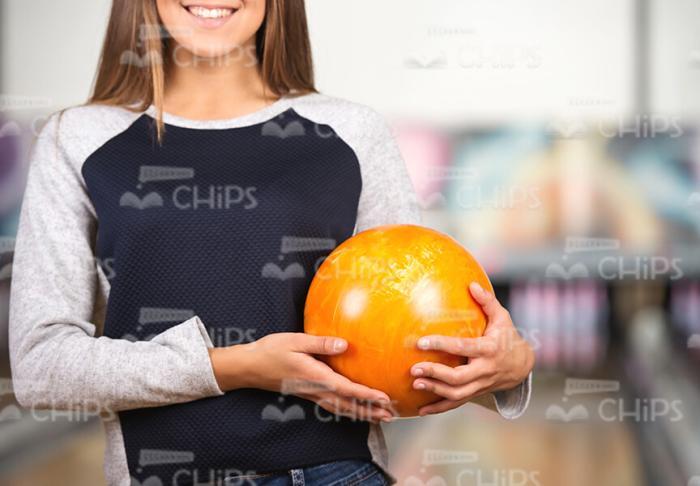Lady At Bowling Alley Stock Photo
