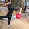 Nice Lady Going To Throw Bowling Ball Stock Photo