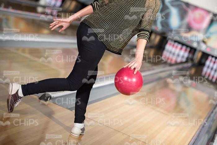 Nice Lady Going To Throw Bowling Ball Stock Photo